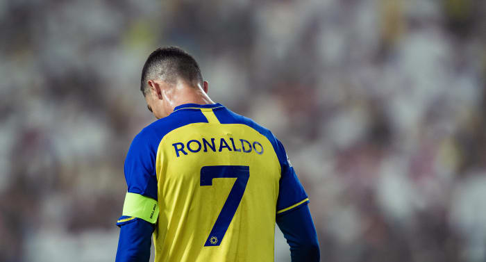 Al Nassr captain Cristiano Ronaldo pictured during a 4-0 win over Al-Raed in April 2023